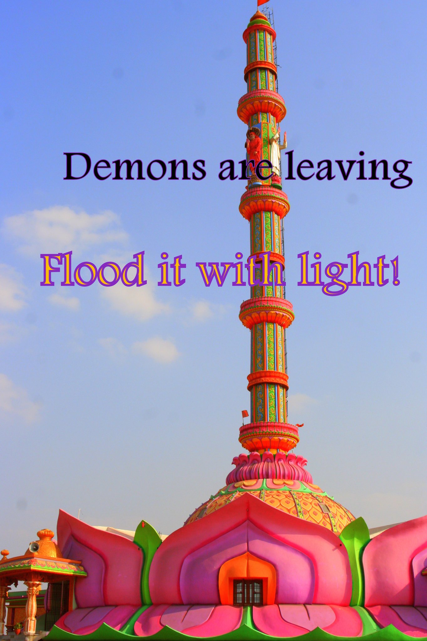 Demons are leaving Flood it with light - Cosmic Art Card with celestial imagery