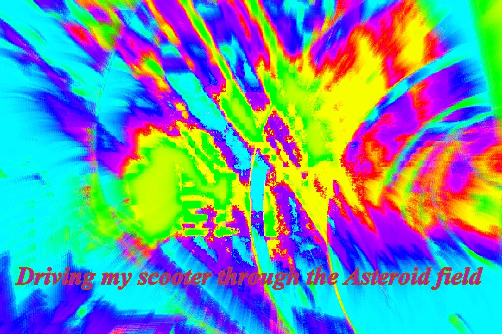 Driving my scooter through the Asteroid field - Cosmic Art Card