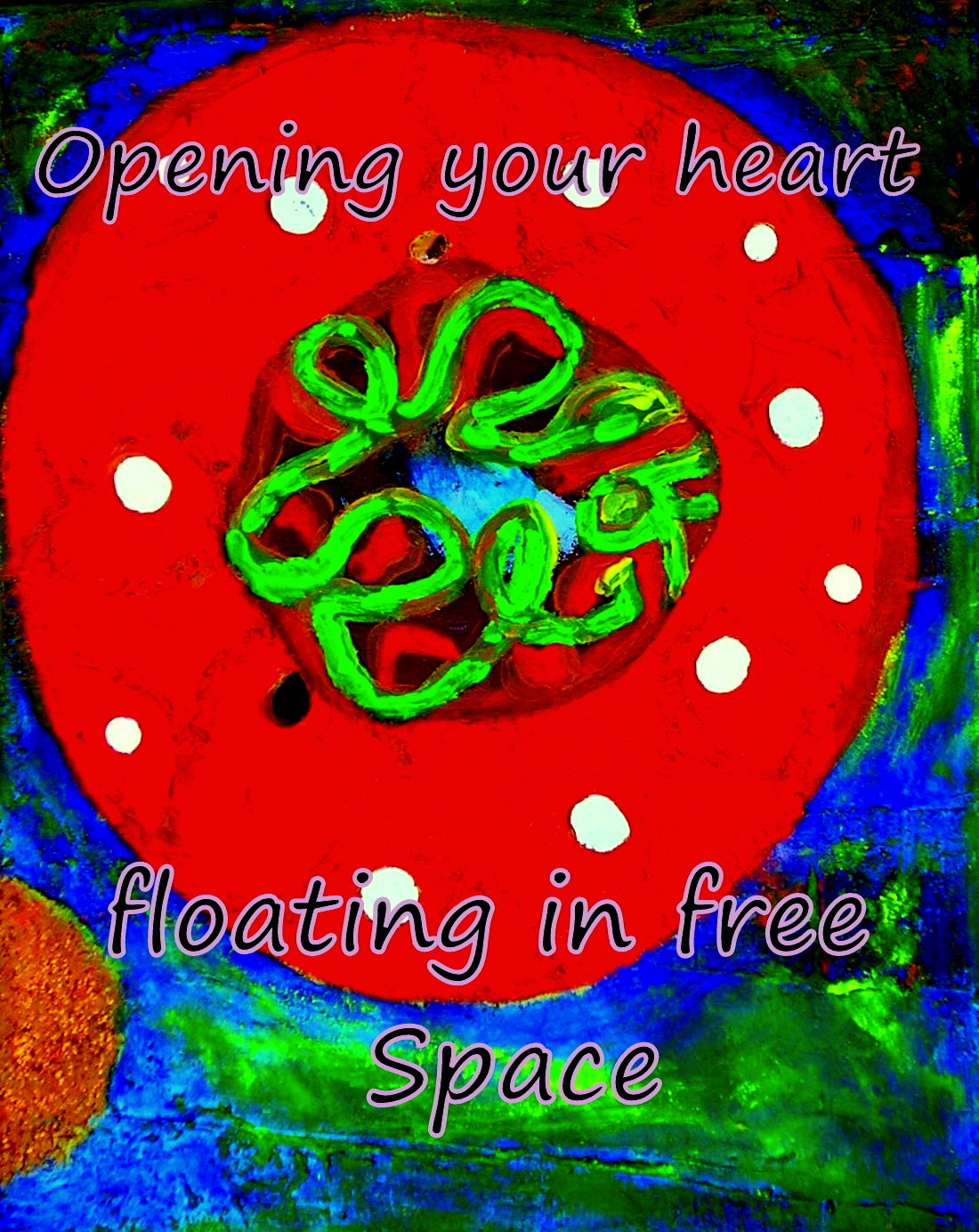 Opening your heart floating in free Space - Cosmic Art Card featuring cosmic elements