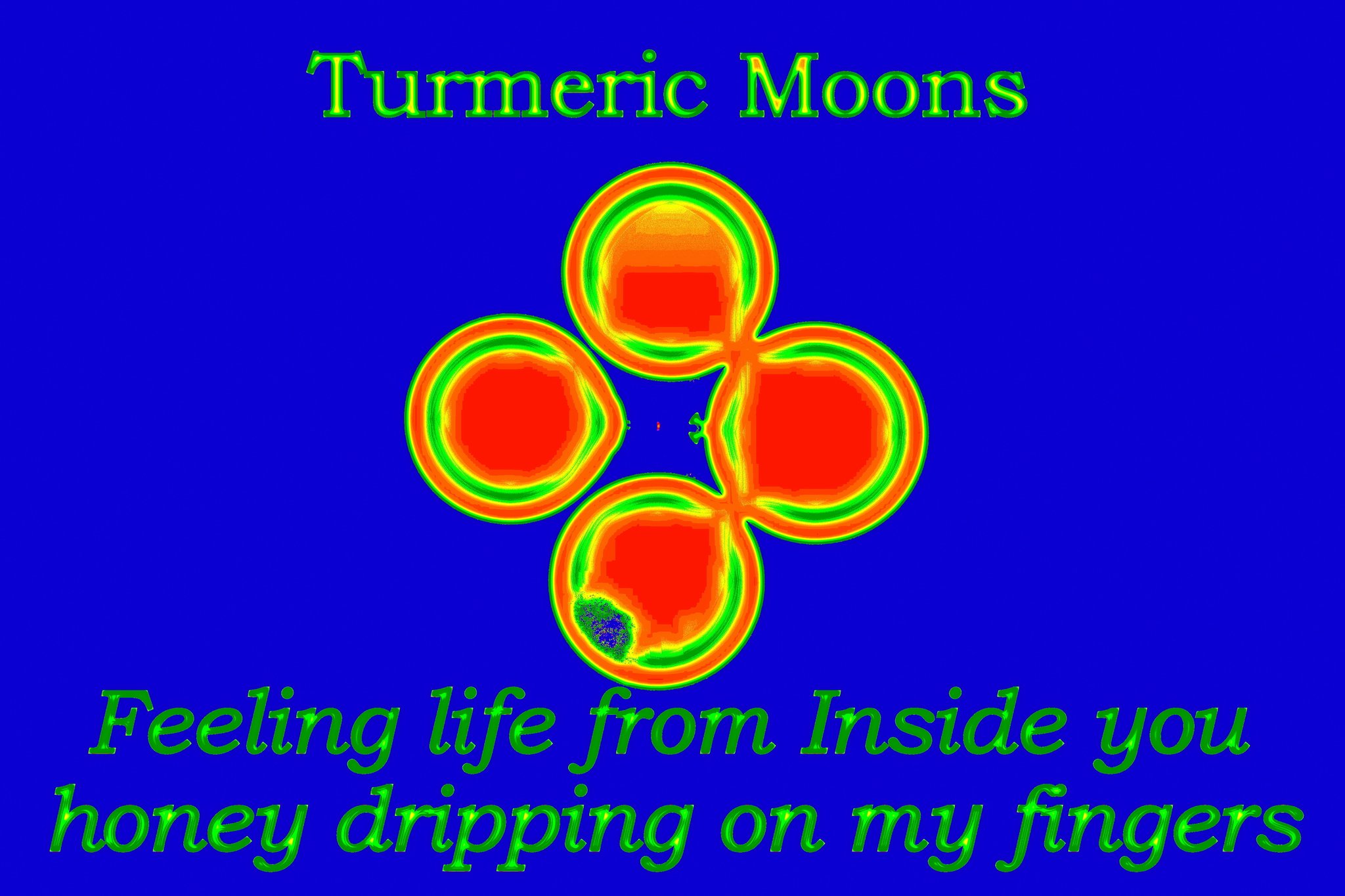 Turmeric Moons Feeling life from Inside you honey dripping on my fingers - Cosmic Art Card with celestial imagery