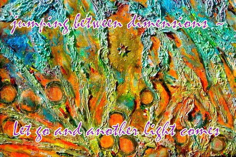 jumping between dimensions Let go and another light comes - Cosmic Art Card with celestial imagery